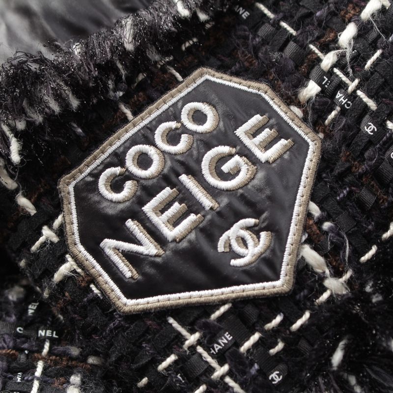 Chanel Coco Neige Tweed Contrast Down Jacket Black