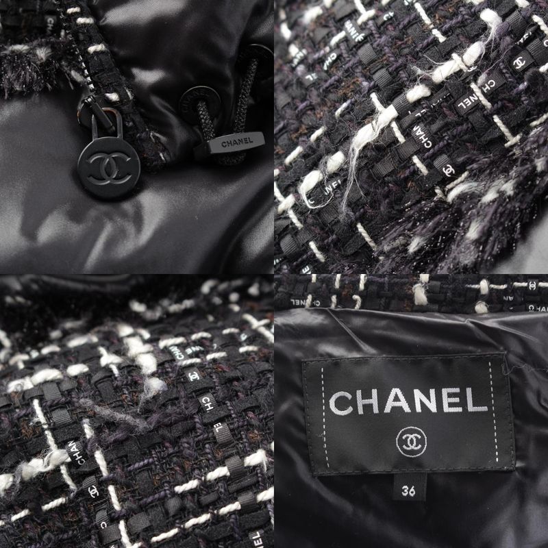 Chanel Coco Neige Tweed Contrast Down Jacket Black