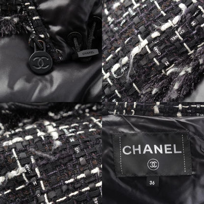 Chanel Coco Neige Tweed Contrast Down Jacket Black