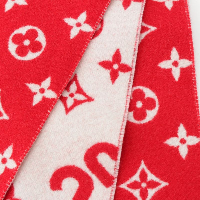 Louis Vuitton Supreme Wool Cashmere Blend Monogram Logo Scarf Red