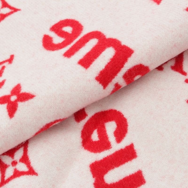 Louis Vuitton Supreme Wool Cashmere Blend Monogram Logo Scarf Red