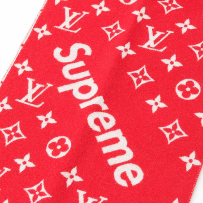 Louis Vuitton Supreme Wool Cashmere Blend Monogram Logo Scarf Red