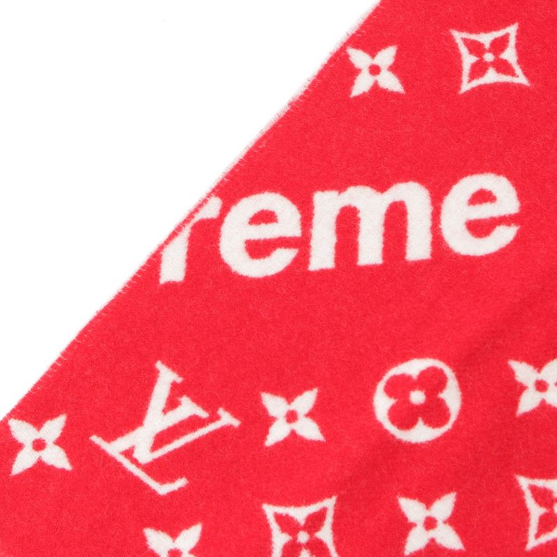 Louis Vuitton Supreme Wool Cashmere Blend Monogram Logo Scarf Red