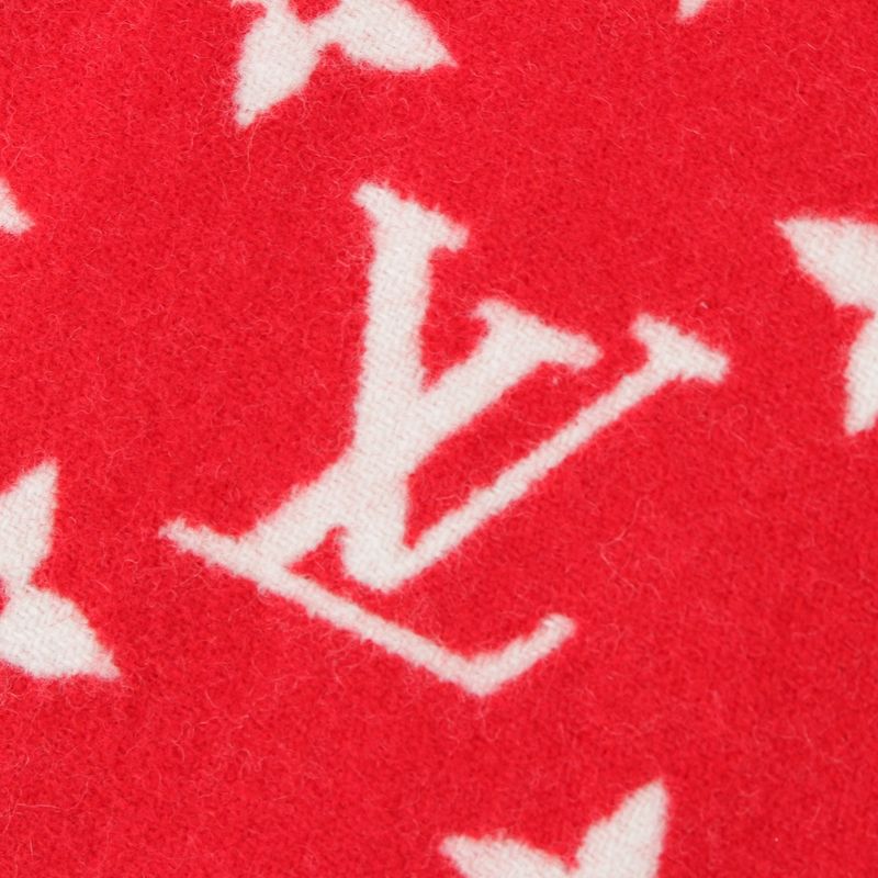 Louis Vuitton Supreme Wool Cashmere Blend Monogram Logo Scarf Red