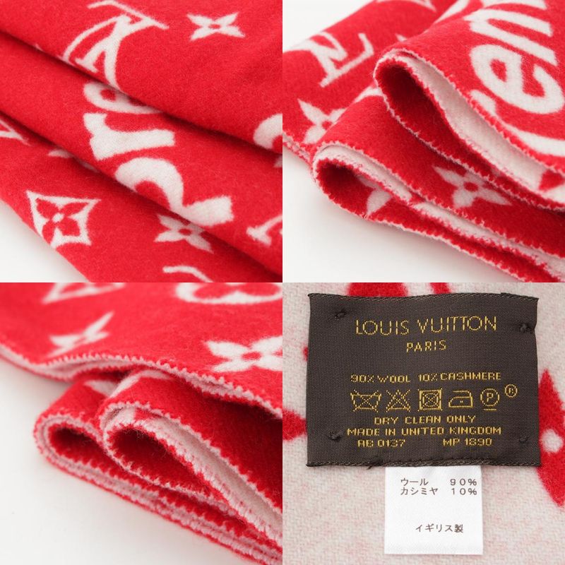 Louis Vuitton Supreme Wool Cashmere Blend Monogram Logo Scarf Red