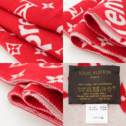 Louis Vuitton Supreme Wool Cashmere Blend Monogram Logo Scarf Red