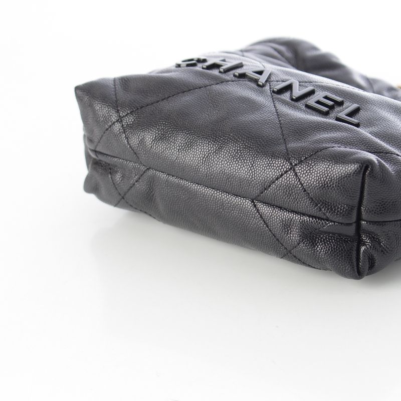 Chanel Caviar Leather 22 Mini Chain Shoulder Bag So Black