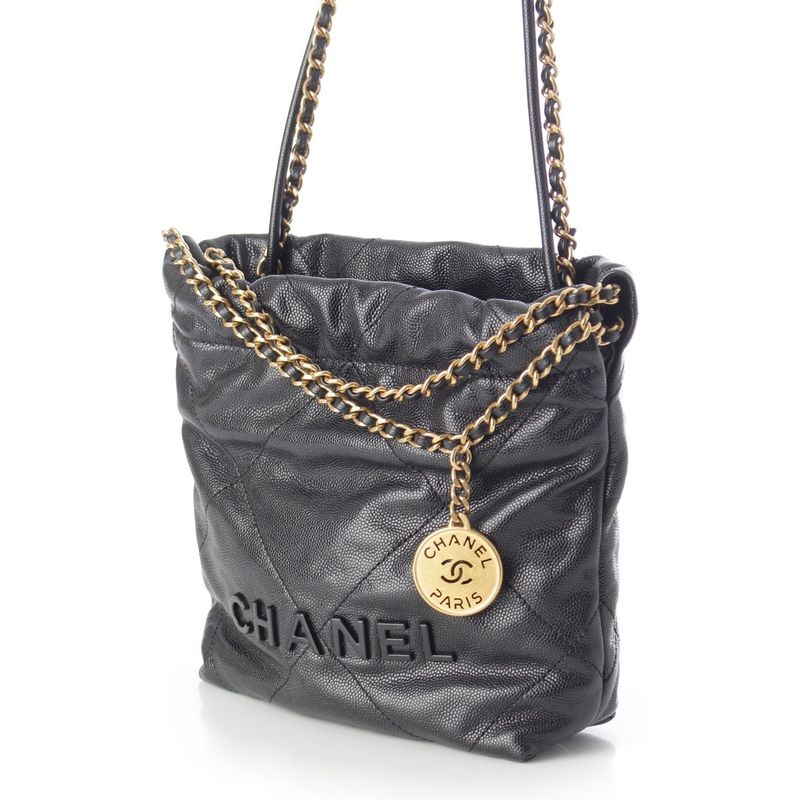Chanel Caviar Leather 22 Mini Chain Shoulder Bag So Black