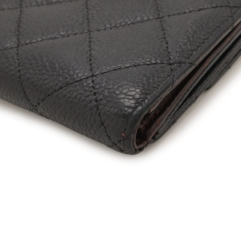 Chanel Quilted CC Logo Bifold Wallet Hook Double