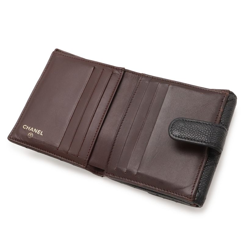 Chanel Quilted CC Logo Bifold Wallet Hook Double