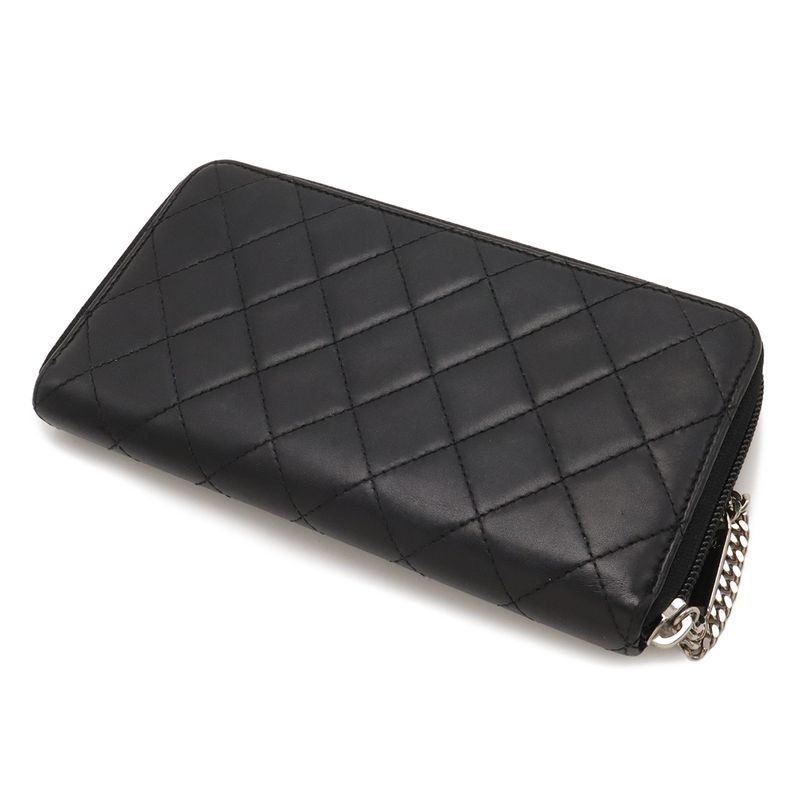 Chanel Cambon Line CC Logo Zip Around Wallet Soft Calf Leather Enamel