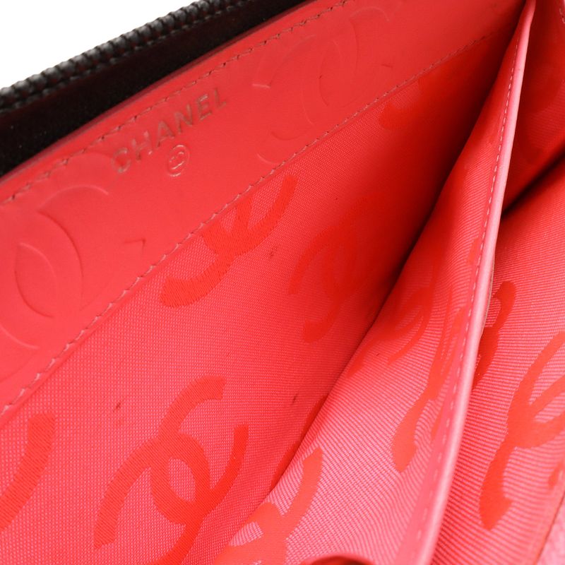 Chanel Cambon Line CC Logo Zip Around Wallet Soft Calf Leather Enamel