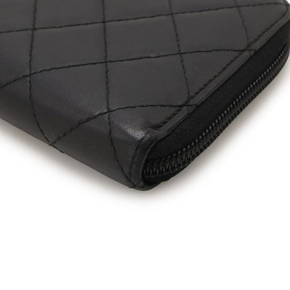 Chanel Cambon Line CC Logo Zip Around Wallet Soft Calf Leather Enamel
