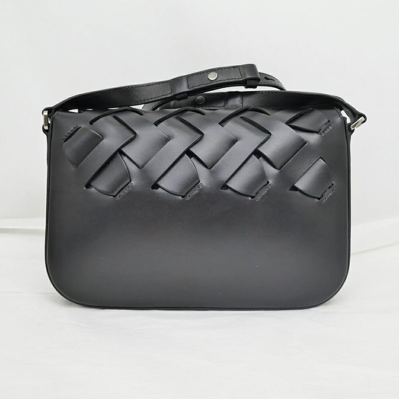 Prada Shoulder Bag Braided Black Leather Vitello