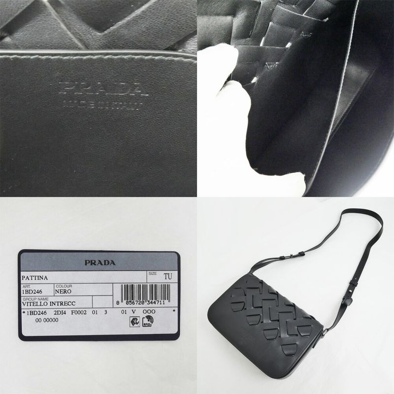 Prada Shoulder Bag Braided Black Leather Vitello