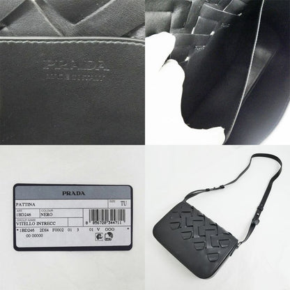 Prada Shoulder Bag Braided Black Leather Vitello