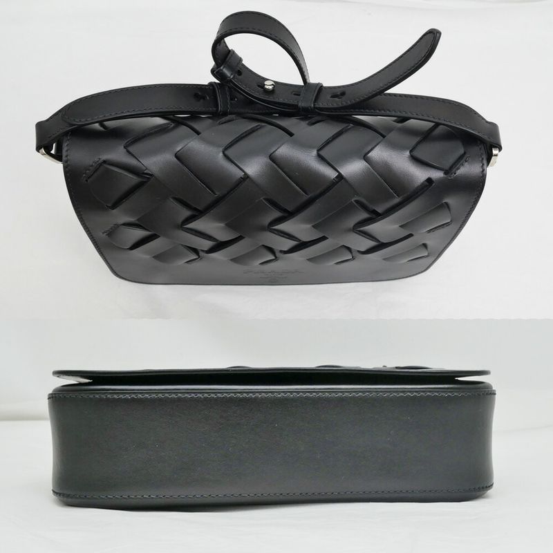Prada Shoulder Bag Braided Black Leather Vitello
