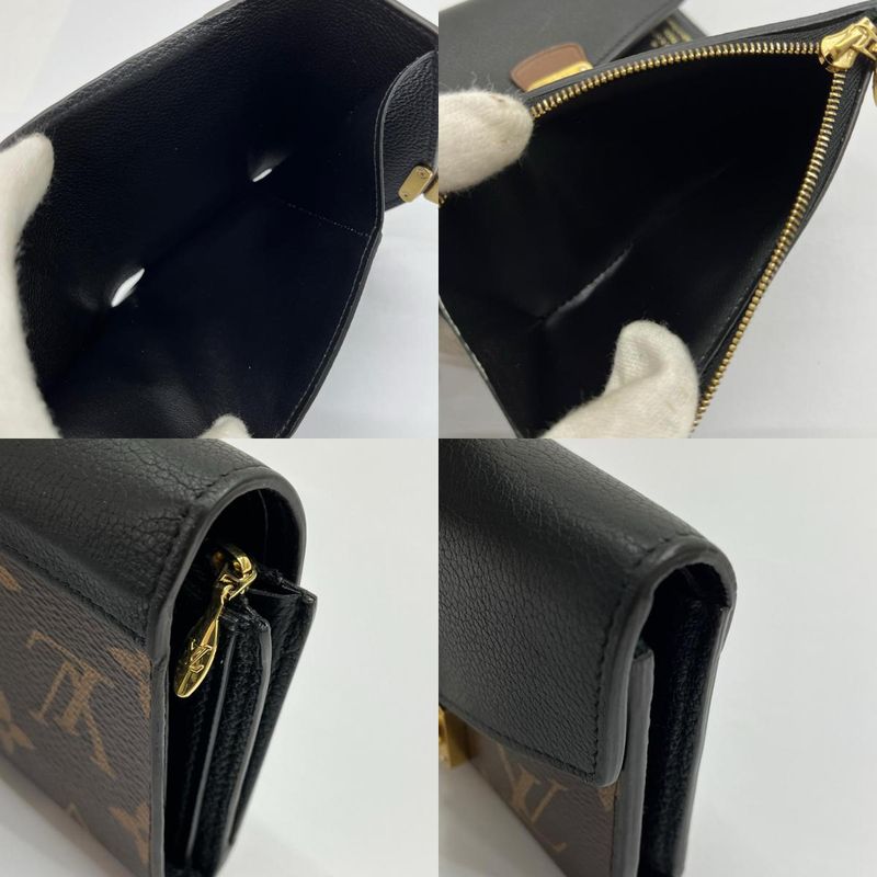 Louis Vuitton Portefeuil Pallas Compact Monogram Trifold Wallet Black Handbag X Brown