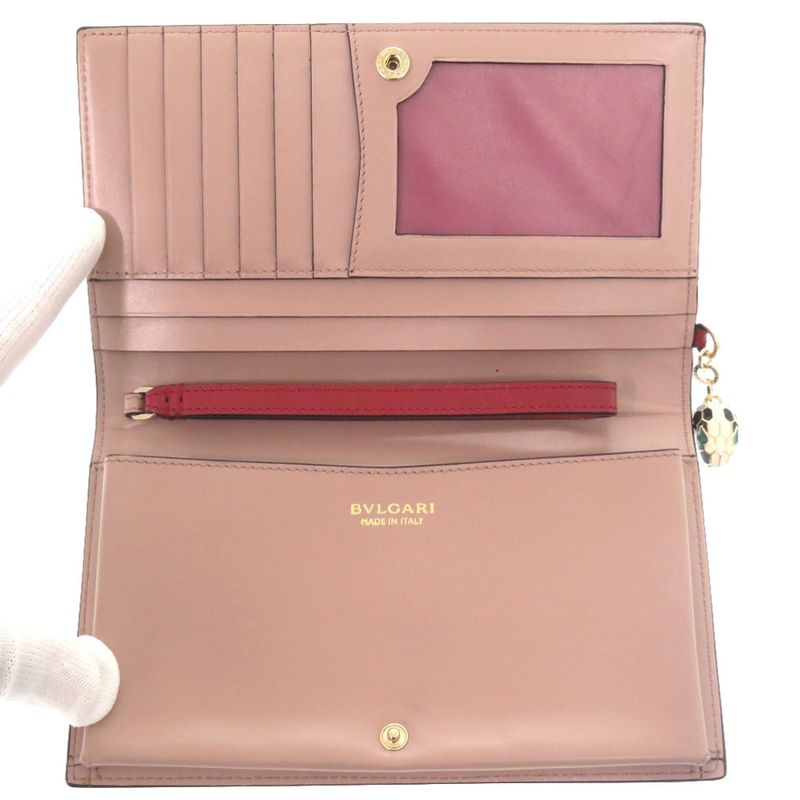 Bvlgari Serpenti Leather Red Bifold Wallet Red