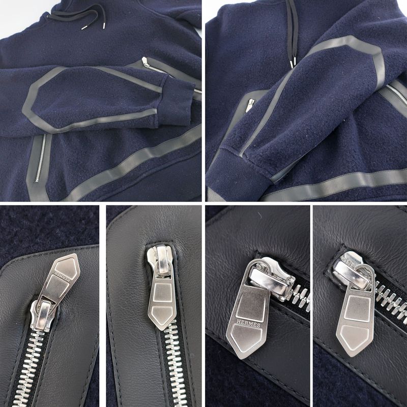 Hermes Hoodie Knit Navy L Navy Wool Cashmere Detail