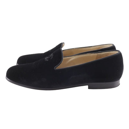 Chanel CC Logo Opera Shoes Velvet Black Loafers