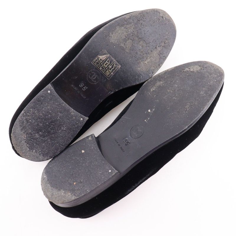 Chanel CC Logo Opera Shoes Velvet Black Loafers