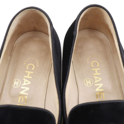 Chanel CC Logo Opera Shoes Velvet Black Loafers