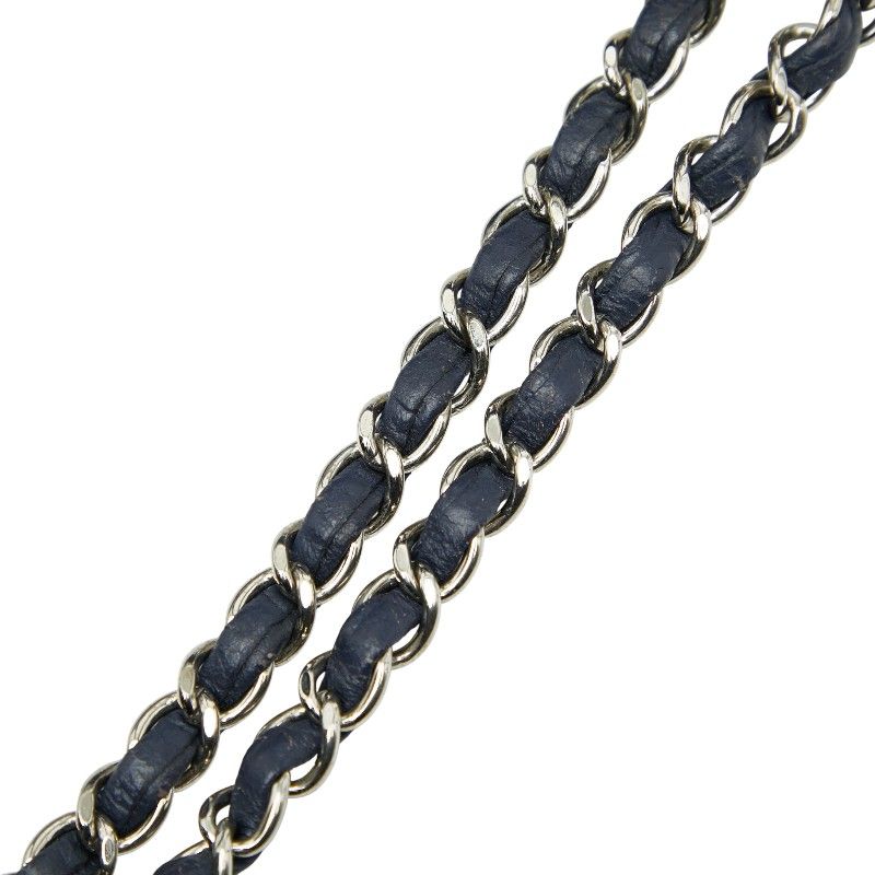 Chanel Lipstick CC Logo Chain Tote Shoulder Bag Navy Patent Leather