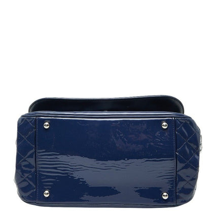 Chanel Lipstick CC Logo Chain Tote Shoulder Bag Navy Patent Leather