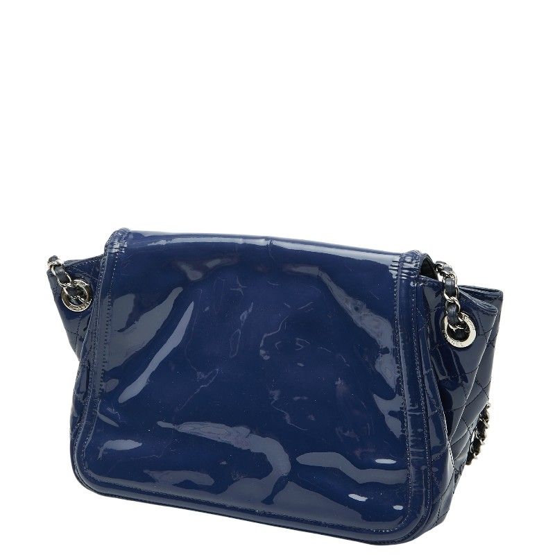 Chanel Lipstick CC Logo Chain Tote Shoulder Bag Navy Patent Leather