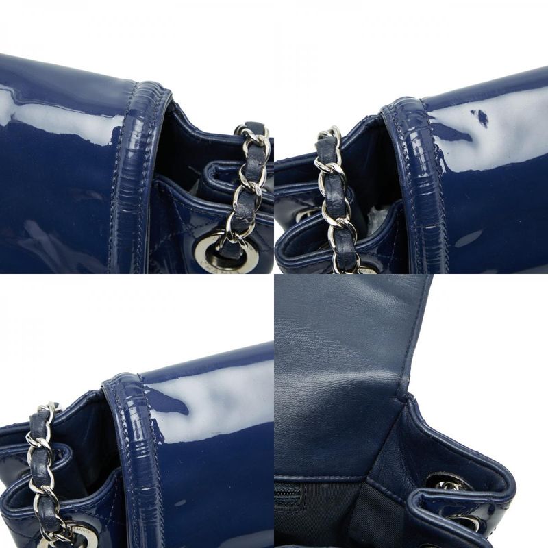 Chanel Lipstick CC Logo Chain Tote Shoulder Bag Navy Patent Leather