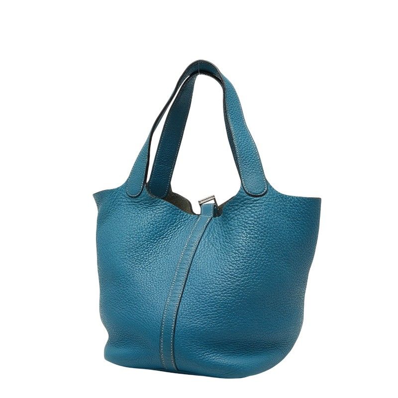 Hermes Picotin MM Blue Silver Taurillon Clemence