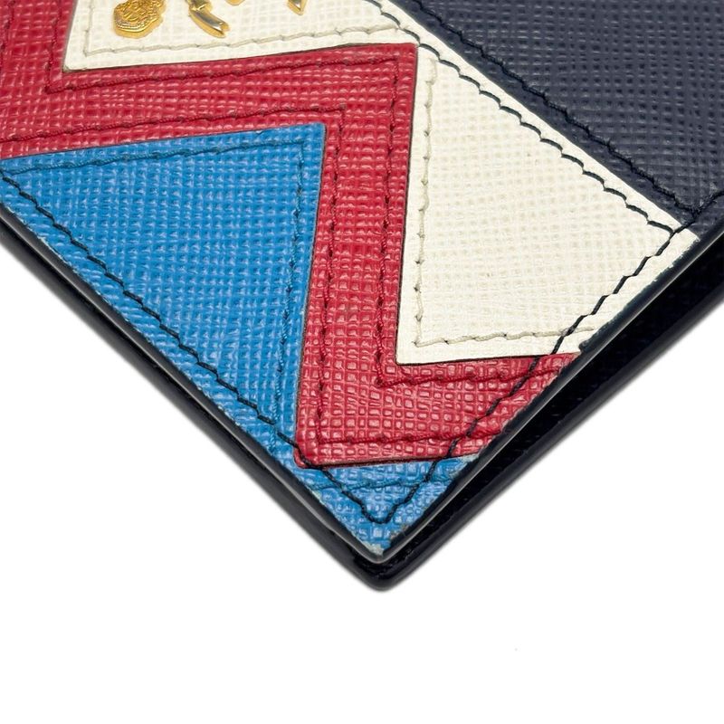 Prada Wallet Saffiano Leather Bifold Navy Multi