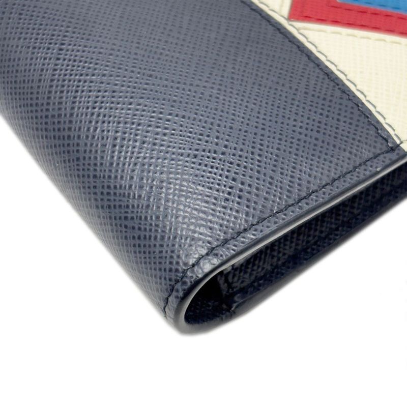 Prada Wallet Saffiano Leather Bifold Navy Multi