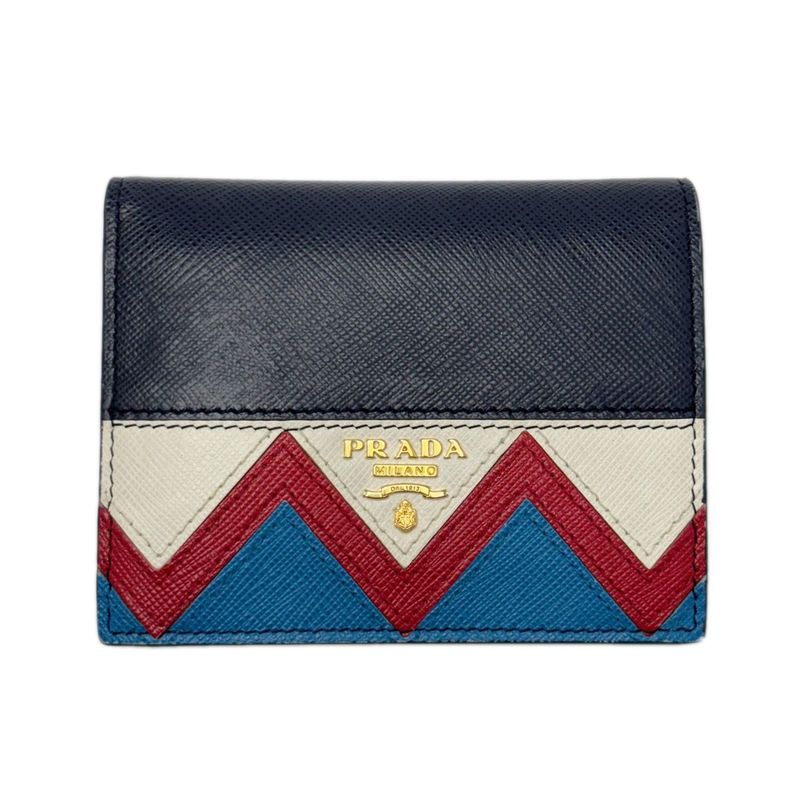 Prada Wallet Saffiano Leather Bifold Navy Multi