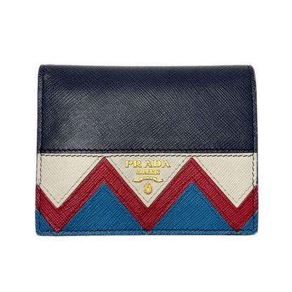 Prada Wallet Saffiano Leather Bifold Navy Multi