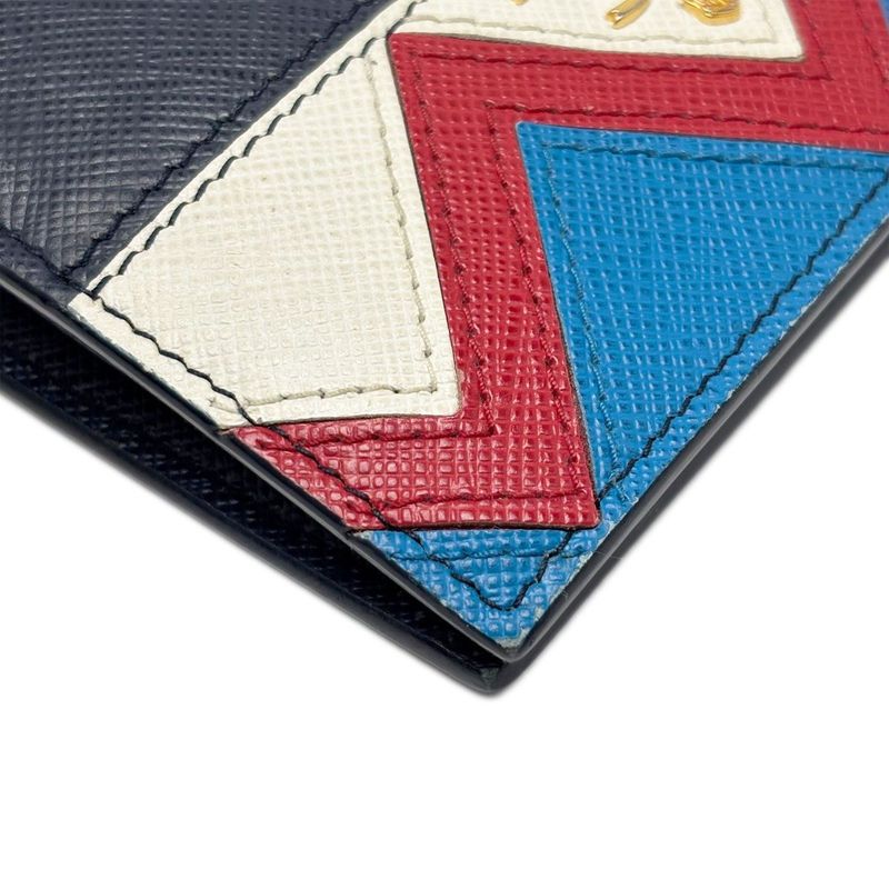 Prada Wallet Saffiano Leather Bifold Navy Multi