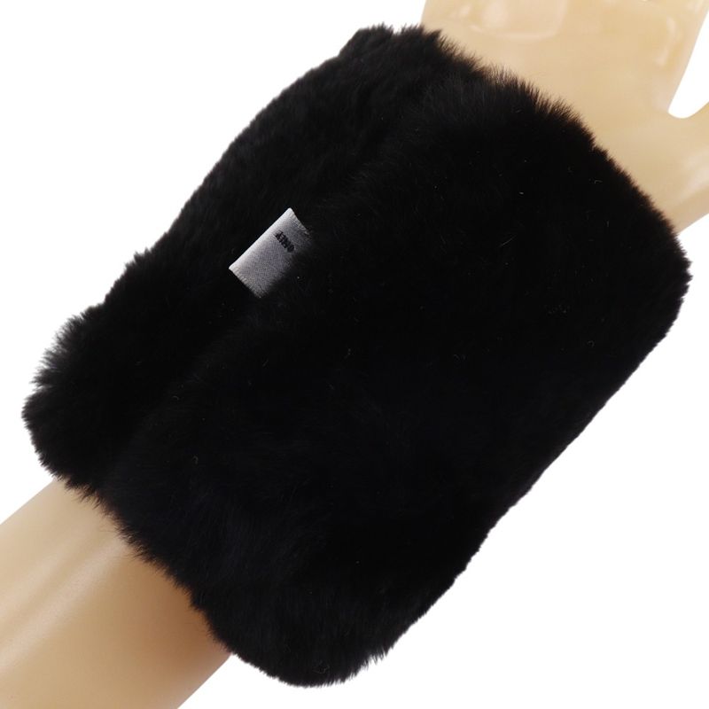 Chanel CC Logo Wristband Rabbit Fur Black Bracelet
