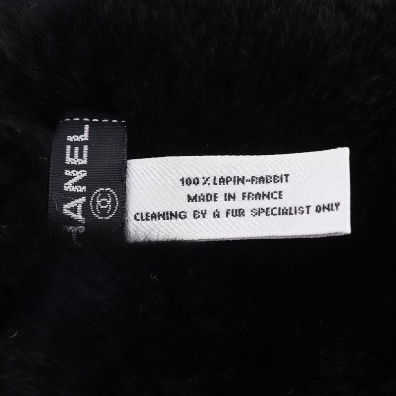 Chanel CC Logo Wristband Rabbit Fur Black Bracelet