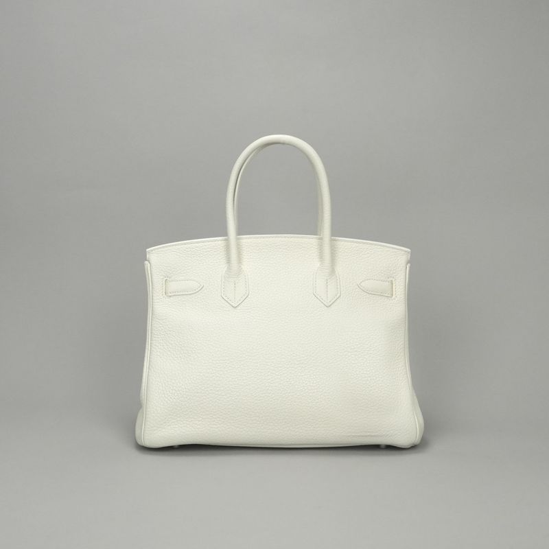 Hermes Birkin 30 Tote Taurillon Clemence White Silver
