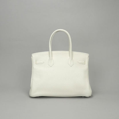 Hermes Birkin 30 Tote Taurillon Clemence White Silver