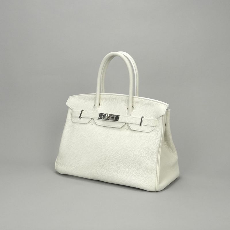 Hermes Birkin 30 Tote Taurillon Clemence White Silver