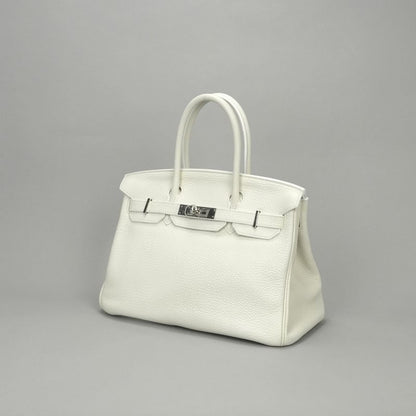 Hermes Birkin 30 Tote Taurillon Clemence White Silver