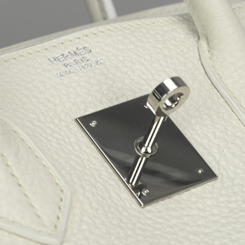 Hermes Birkin 30 Tote Taurillon Clemence White Silver