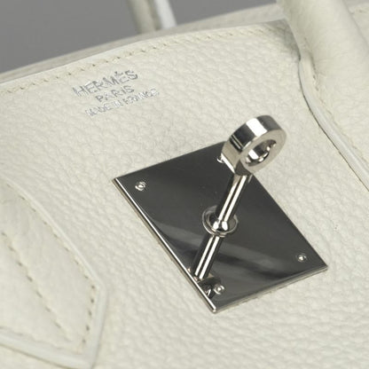 Hermes Birkin 30 Tote Taurillon Clemence White Silver