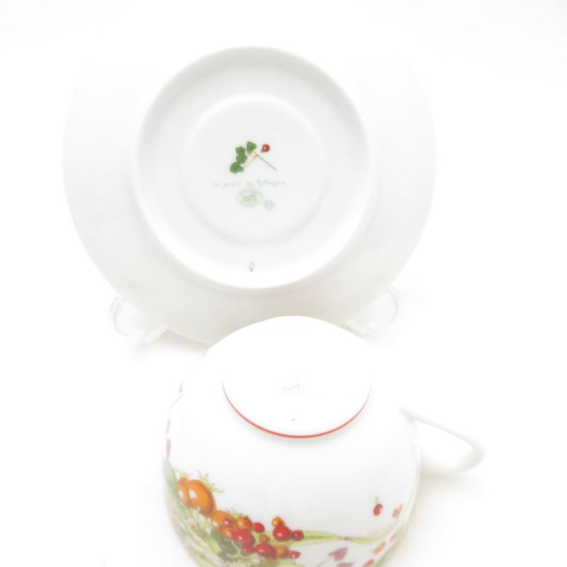 Hermes Pythagoras Tea Cup & Saucer 2 Guests Pair Fruit Pattern Out of Print Hat