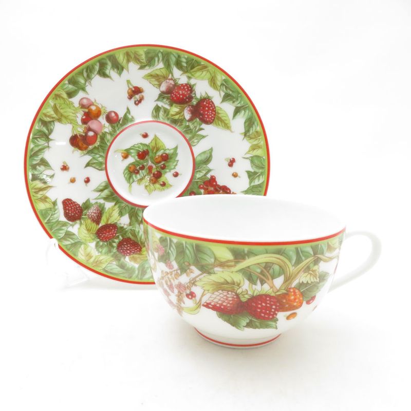 Hermes Pythagoras Tea Cup & Saucer 2 Guests Pair Fruit Pattern Out of Print Hat