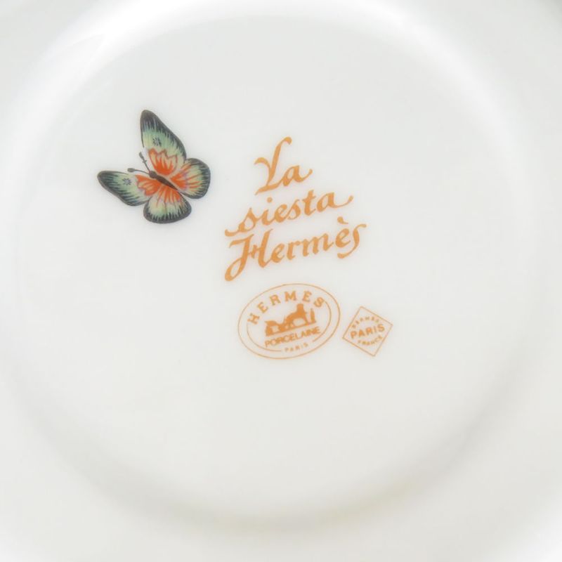 Hermes Siesta Tea Cup & Saucer 2 Guest Pair Flower and Bird Pattern Fruit Hat