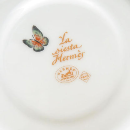 Hermes Siesta Tea Cup & Saucer 2 Guest Pair Flower and Bird Pattern Fruit Hat