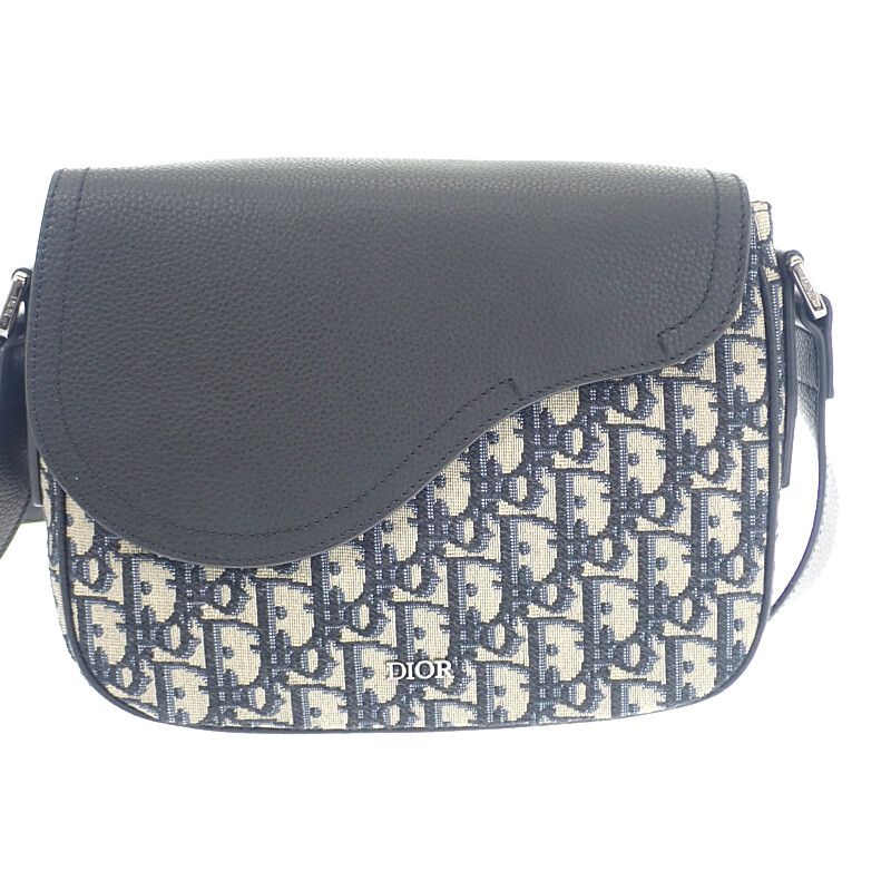 Dior Saddle Small Messenger Shoulder Bag Calf Fabric Black